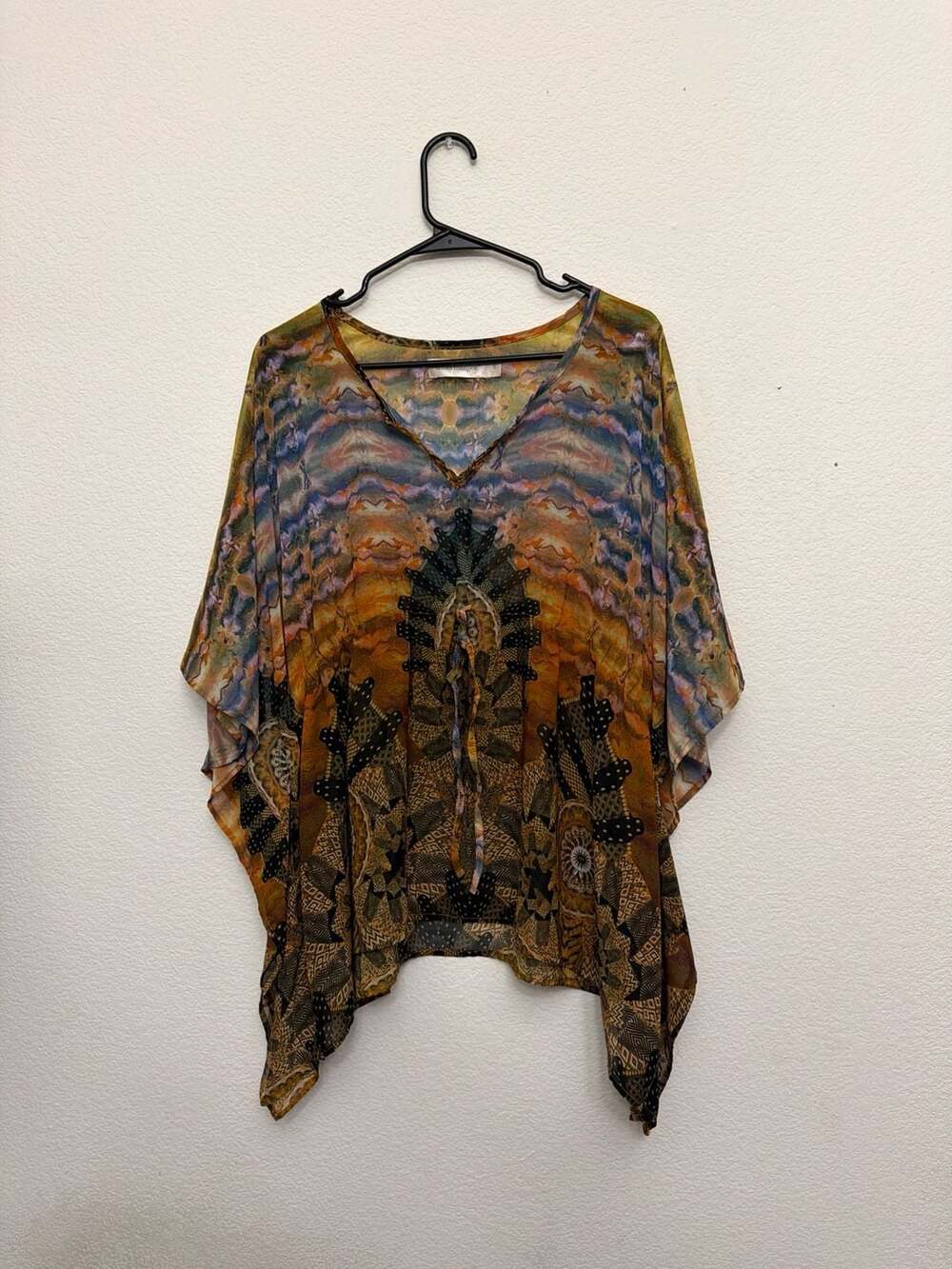 Urban Mangoz Boho Kaftan Poncho Top S Sheer Batwing Festival Tunic Blouse